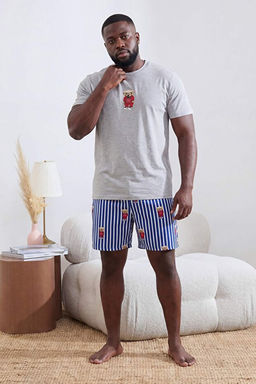 B_y_k Beden Gri Regular Kesim _izgili Ay_c_k Desenli _rme Pijama Tak_m_ TMNSS26AI00004
