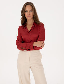Bordo Regular Fit Saten Uzun Kollu G_mlek