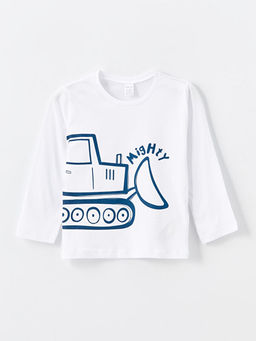 Bisiklet Yaka Bask?l? Uzun Kollu Erkek Bebek Ti??rt