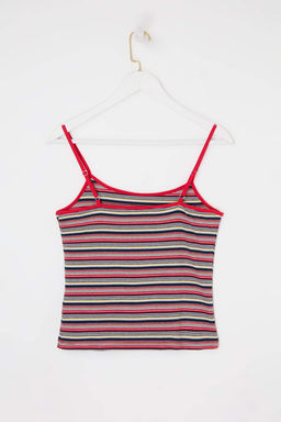 Wardrobe Essentials-Cok Renkli Cizgili Fitted/Vucuda Oturan Havuz Yaka Orme Atlet TWOSS26AL00047 - Trendyolmilla фото 2