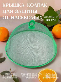 Крышка-сетка для защиты от насекомых металлическая, окрашенная д30см h11,5см, пластмассовая ручка, цвета в ассортименте: синий; зеленый; красный (Китай) - Домашняя мода фото 6