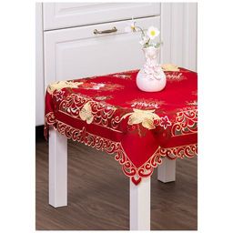 СКАТЕРТЬ КОЛОКОЛЬЧИКИ НА КРАСНОМ 85*85 СМ