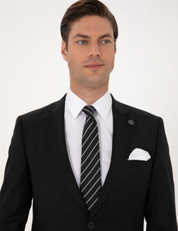 Siyah Ex. Slim Fit Y_n Kar___ml_ Tak_m Elbise