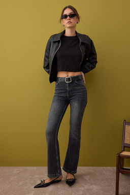 Antrasit Yuksek Bel Ispanyol Paca Flare Jeans TWOAW26JE00050 - Trendyolmilla фото 11