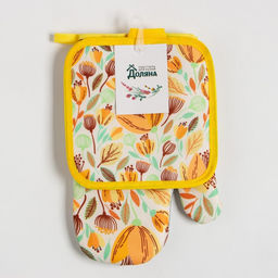 Кухонный набор Доляна Тюльпаны прихватка 17х17 см, варежка 25х16 см, 100% п/э  фото 6