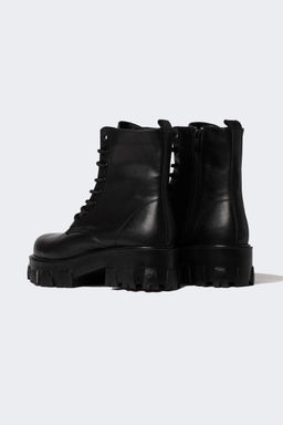 Женские ботинки из искусственной кожи на высокой подошве со шнуровкой и молнией - Defacto фото 4