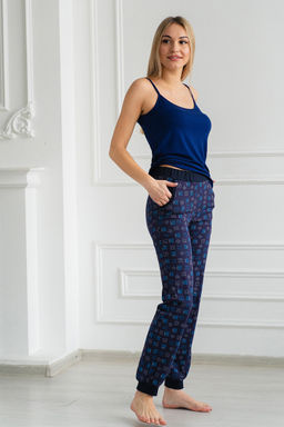 Брюки женские из кулирки на манжете темно-синий