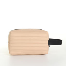 Косметичка на молнии с ручкой, объёмная, маленькая, в полоску, бежевая - Simaland фото 2