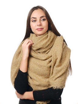 Платок теплый однотонный MAGROM, горчичный, 135 х 135 см, из вискозы и шерсти