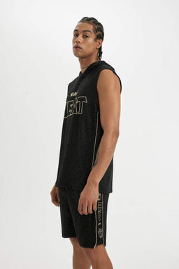 DeFactoFit Майка из плотной ткани стандартного кроя с капюшоном NBA Miami Heat