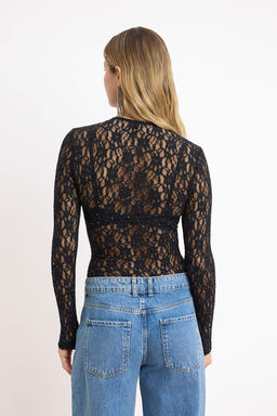 Siyah Tasl? Dantel V Yaka Astars?z Party Body TPRSS26BD00005 - Trendyolmilla фото 4