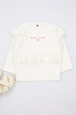 Lila K?z Cocuk Slogan Bask?l? F?rf?r Detayl? Orme Sweatshirt TKDAW25SW00033 - Trendyolmilla фото 2