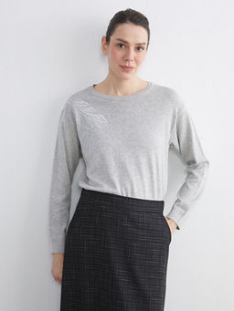 Bisiklet Yaka Ta?l? Kad?n Triko Kazak