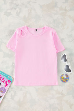 Siyah K?z Cocuk Pamuklu Basic Regular Kal?p Cut-Out Detayl? K?sa Kol Orme T-Shirt TKDSS25TS00022 - Trendyolmilla фото 3