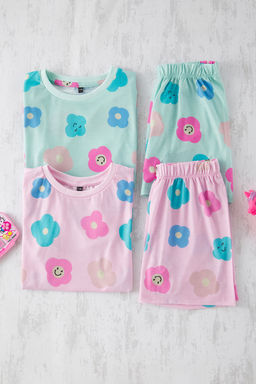 Pembe-Mint 4lu K?z Cocuk Cicek Desenli K?sa Kol T-Shirt-Sort Pijama Tak?m? TKDSS25PT00020 - Trendyolmilla фото 4