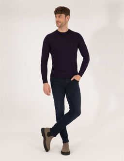 Mor Slim Fit Bisiklet Yaka Y_n Kar___ml_ Basic Triko Kazak - Pierre cardin фото 5