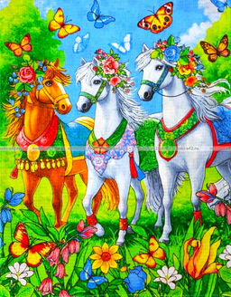 5 ШТУК - Полотенца вафельные - символ Года Лошади