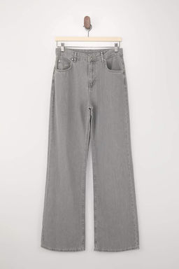 Gri DOKUMLU Yuksek Bel MEVSIMLIK %100 Pamuk Uzun Boy Wide Leg Jeans TWOSS26JE00127