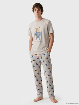 Regular Fit Teddy Bask?l? Erkek Pijama Tak?m
