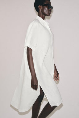 VESTIDO CAMISERO LINO ZW COLLECTION / Blanco - Zara фото 4