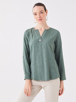 Ka??k Yaka Desenli Uzun Kollu Kad?n Tunik