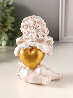 Фигурка полистоун «Ангелочек с сердцем сидит», 14×13×10 см