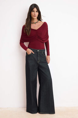 Siyah Fitted/Vucuda Oturan Carmen Yaka Buzgu Detayl? Uzun Kol Orme Bluz TWOSS26BZ00694 - Trendyolmilla фото 6