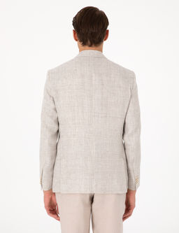 Bej Slim Fit Keten Ceket