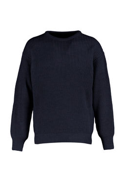 Siyah Oversize Couple/Cift Bisiklet Yaka Duz Triko Kazak TMNAW23KZ00189