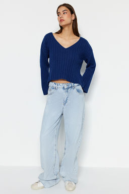 Saks Merserize Gorunumlu Yunlu Genis Kal?p Basic Triko Kazak TWOAW23KZ01844