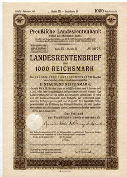 Облигация 4,5% 1000 рейхсмарок 1937 года Германия