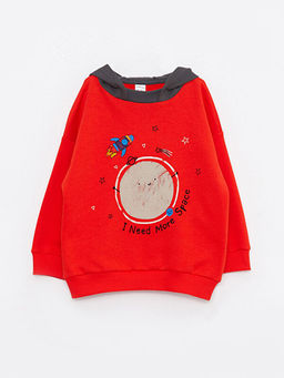 Uzun Kollu Bask?l? Erkek Bebek Hoodie