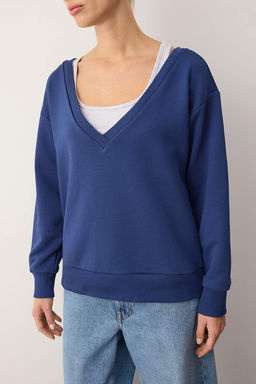 Teen Lacivert 2li Dusuk Omuzlu Orme Sweatshirt TWOAW26SW00149