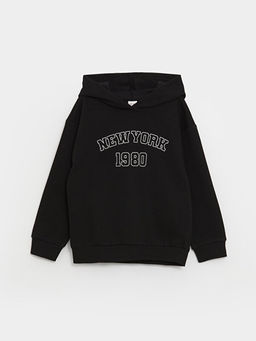 Bask?l? Uzun Kollu Erkek ?ocuk Hoodie