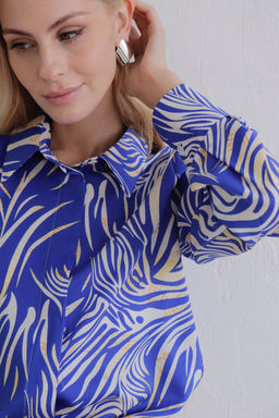 11525 Рубашка с супатной застёжкой синяя с принтом - Martichelli фото 6