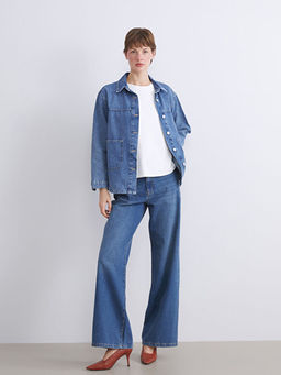 G?mlek Yaka Oversize Kad?n Jean Ceket