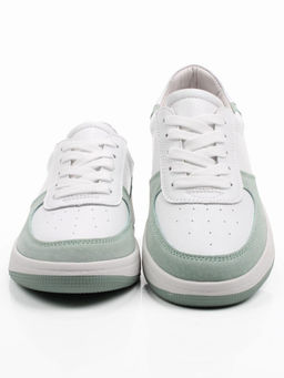 03-C933-7K WHITE/GREEN Кеды кожаные женские (натуральная кожа, натуральная замша)
