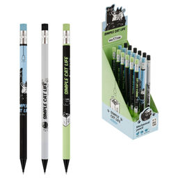 Цена за 3 шт. Карандаш автомат. MESHU "Meowsy" 0.7мм (MS_67227) с ластиком, корпус с рисунком ассорти.