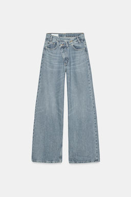 JEANS TRF WIDE LEG CINTURA CRUZADA TIRO ALTO / Azul medio - Zara фото 8