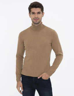 Camel Melanj Slim Fit Bal_k__ Yaka Basic Triko Kazak