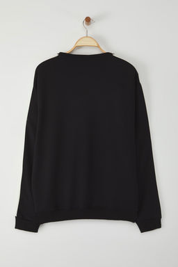 TRENDYOL MAN Siyah More Sustainable Oversize/Genis Kesim V Yaka Yaz? Bask?l? Sweatshirt TMNAW25SW00208 - Trendyolmilla фото 2