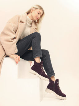 Ботинки 228.V.1541be.Сливовая замша/байка