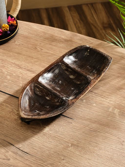 Менажница «Лодочка», 30×13×5 см, дерево джати, тёмно-коричневая