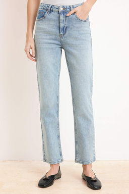 Koyu Mavi Yuksek Bel Az Esnek Mom Jeans TWOSS26JE00113 - Trendyolmilla фото 7