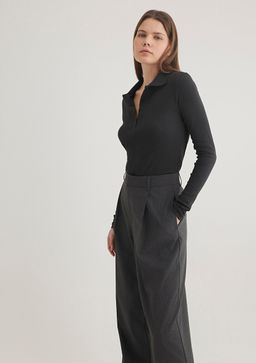 Polo Yaka Uzun Kollu Antrasit Tisort - Mavi фото 2