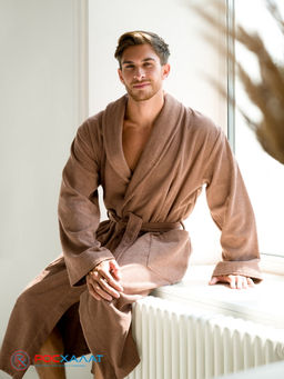 Мужской махровый халат с шалькой коричневый МЗ-03 (118)