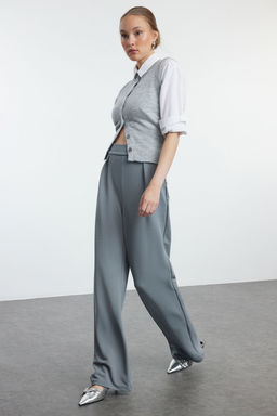 TRENDYOLMILLA Siyah Pileli Wide Leg/Rahat Kesim Orme Palazzo Pantolon TWOSS24PL00038  фото 2