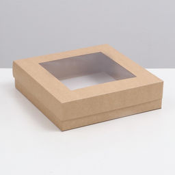 Цена за 5 шт. Коробка складная, крышка-дно, с окном, крафт, 30 х 30 х 8 см
