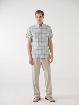 Regular Fit K?sa Kollu Ekose Poplin Erkek G?mlek