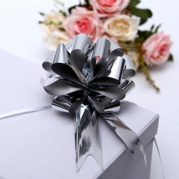 Цена за 30 шт. Подарочный бант - шар №3 металлик, цвет серебро, для упаковки подарков